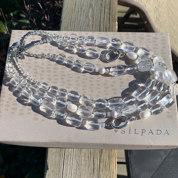 N1789 Silpada pearl sterling agate glass necklace